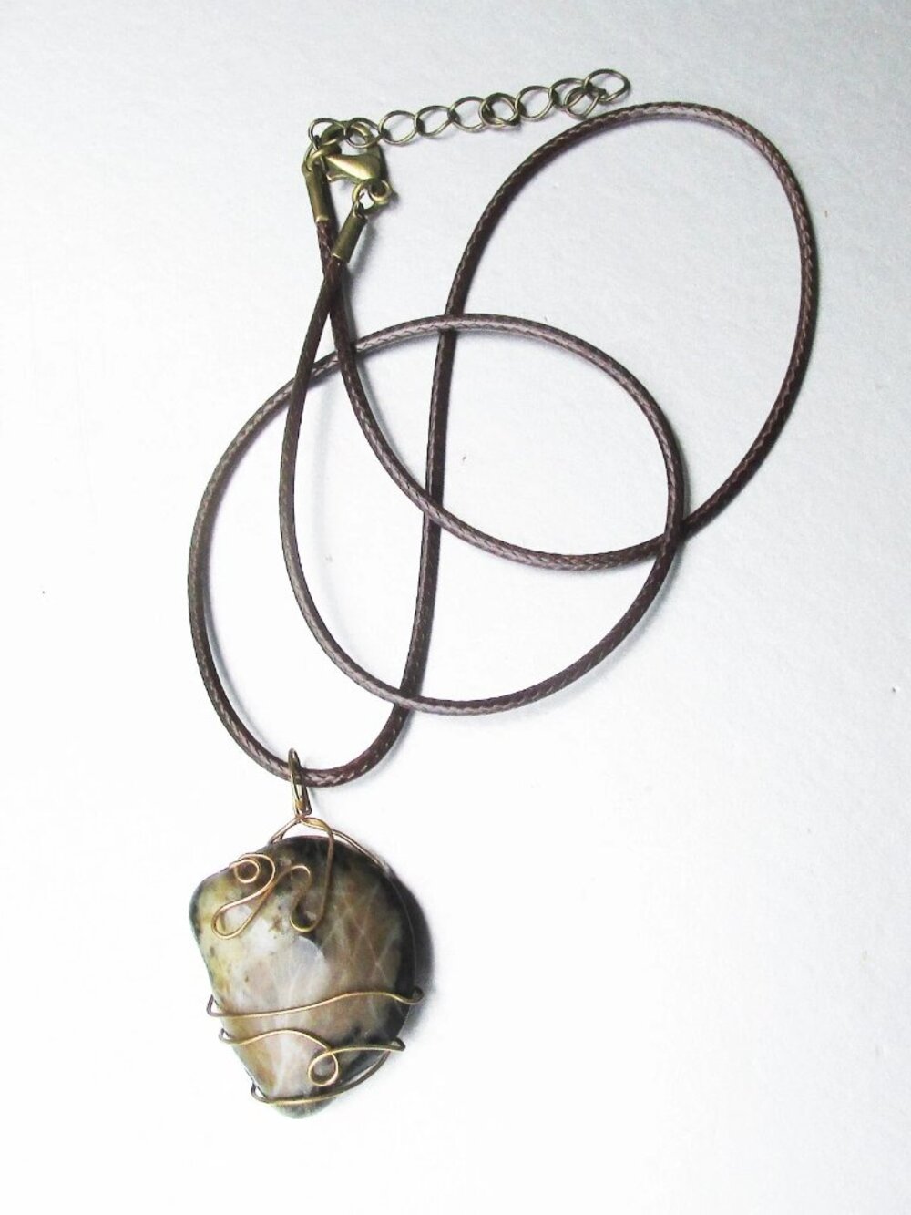 Vintage Copper Wrapped JASPER Brown Leather Cord UNISEX Necklace